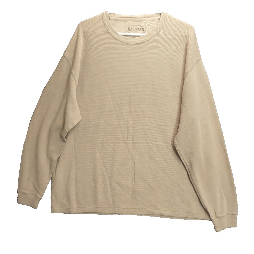 Magellan Sportswear Mens XXL Tan Waffle Knit Thermal Long Sleeve Shirt Cotton